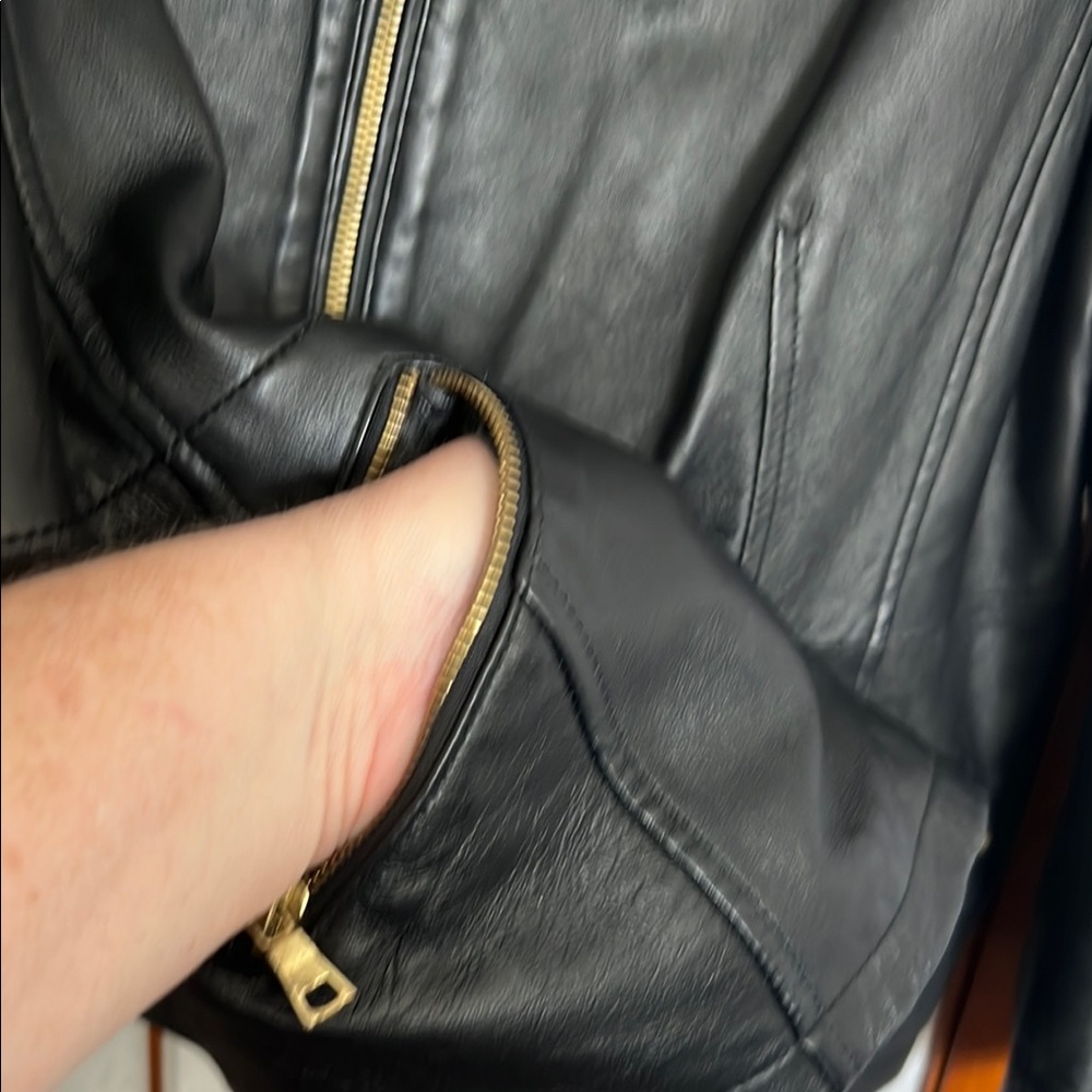 Joanna Hope Black Leather Jacket with Gold Grommets and Zippered Pockets 16 - Picture 3 of 9